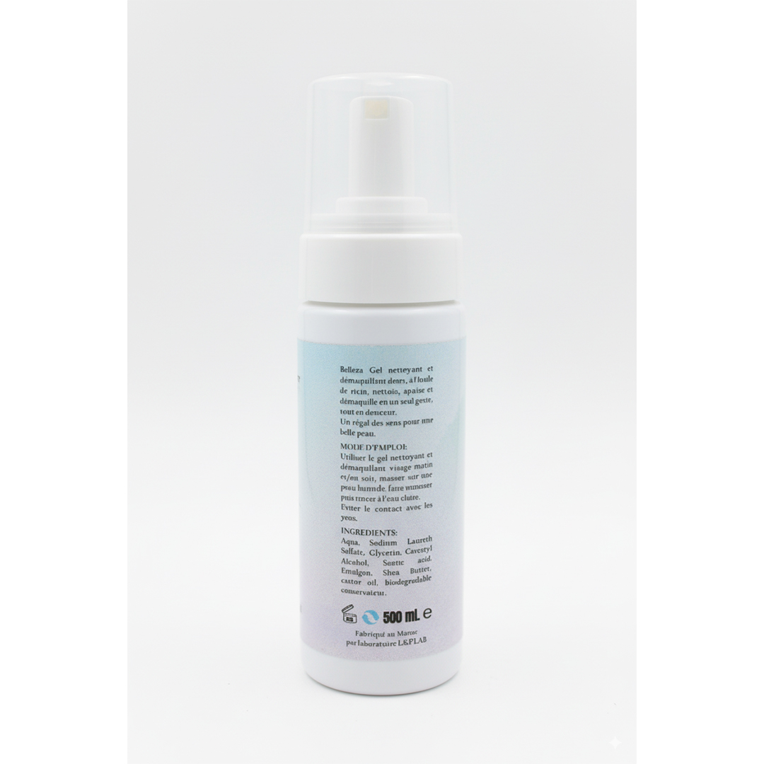BELLEZA Gel nettoyant et démaquillant doux à l’huile de ricin 
