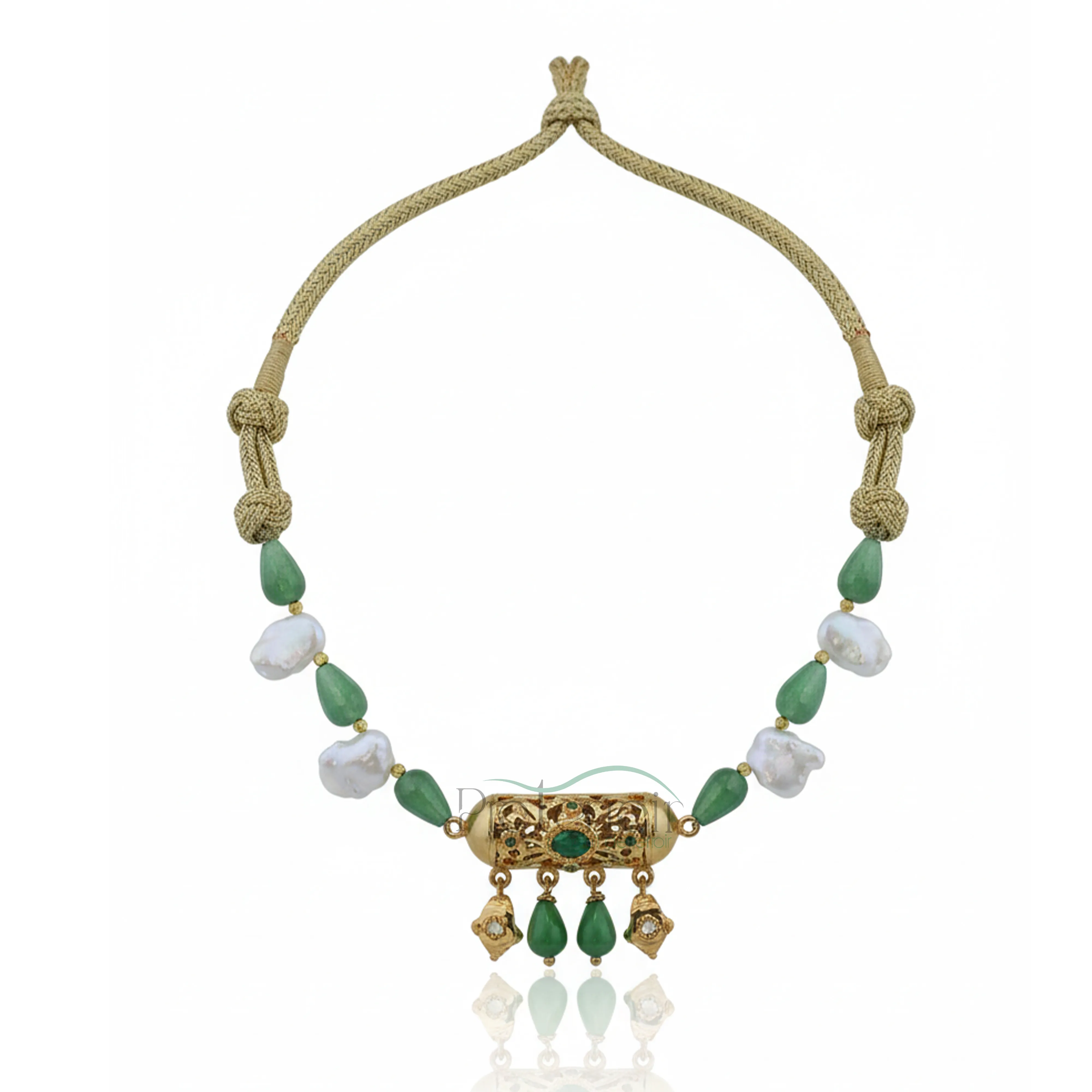 Choker Artisanal en Argent Rhodié Or avec Perles et Jade Naturel