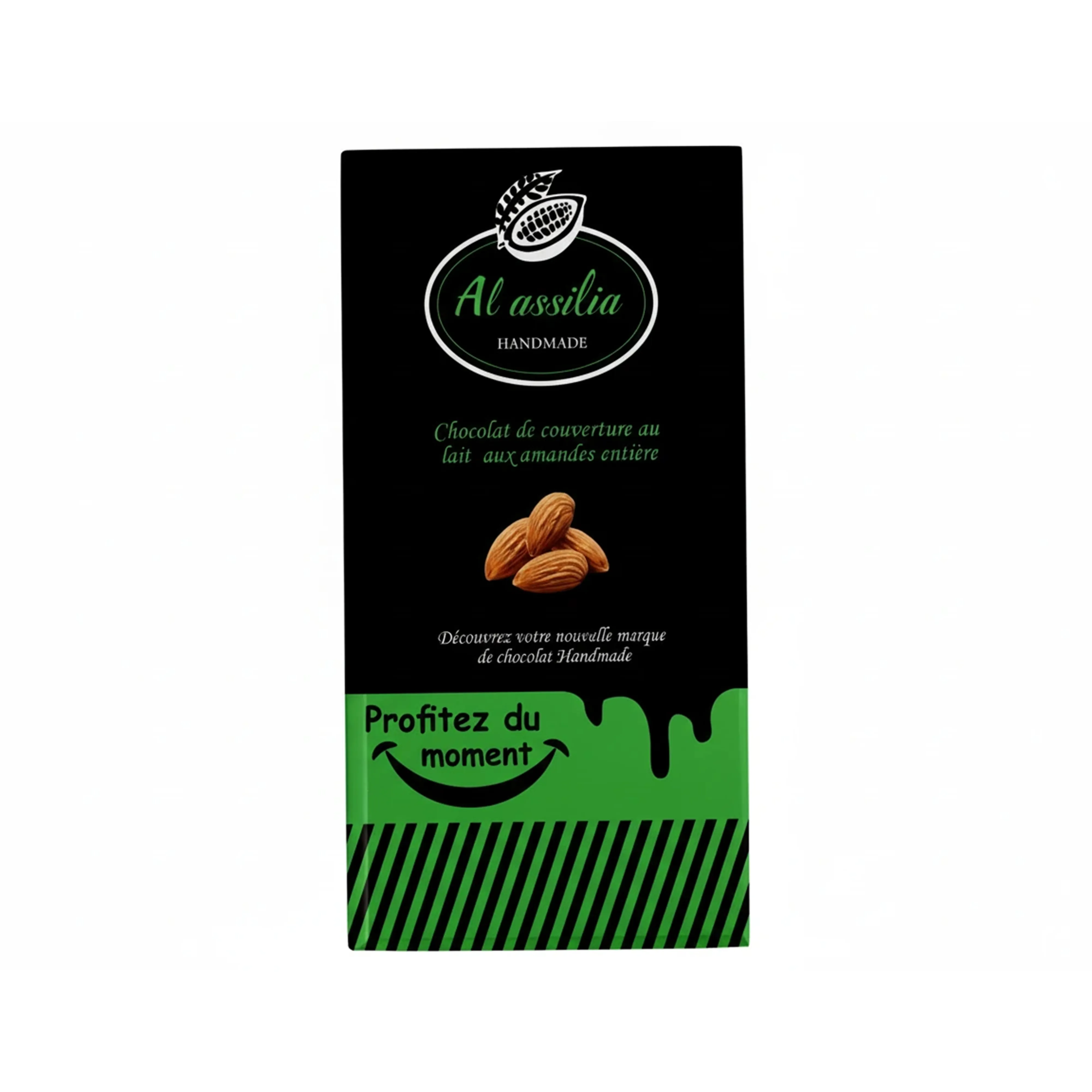 Tablette de chocolat de couverture noire aux amandes