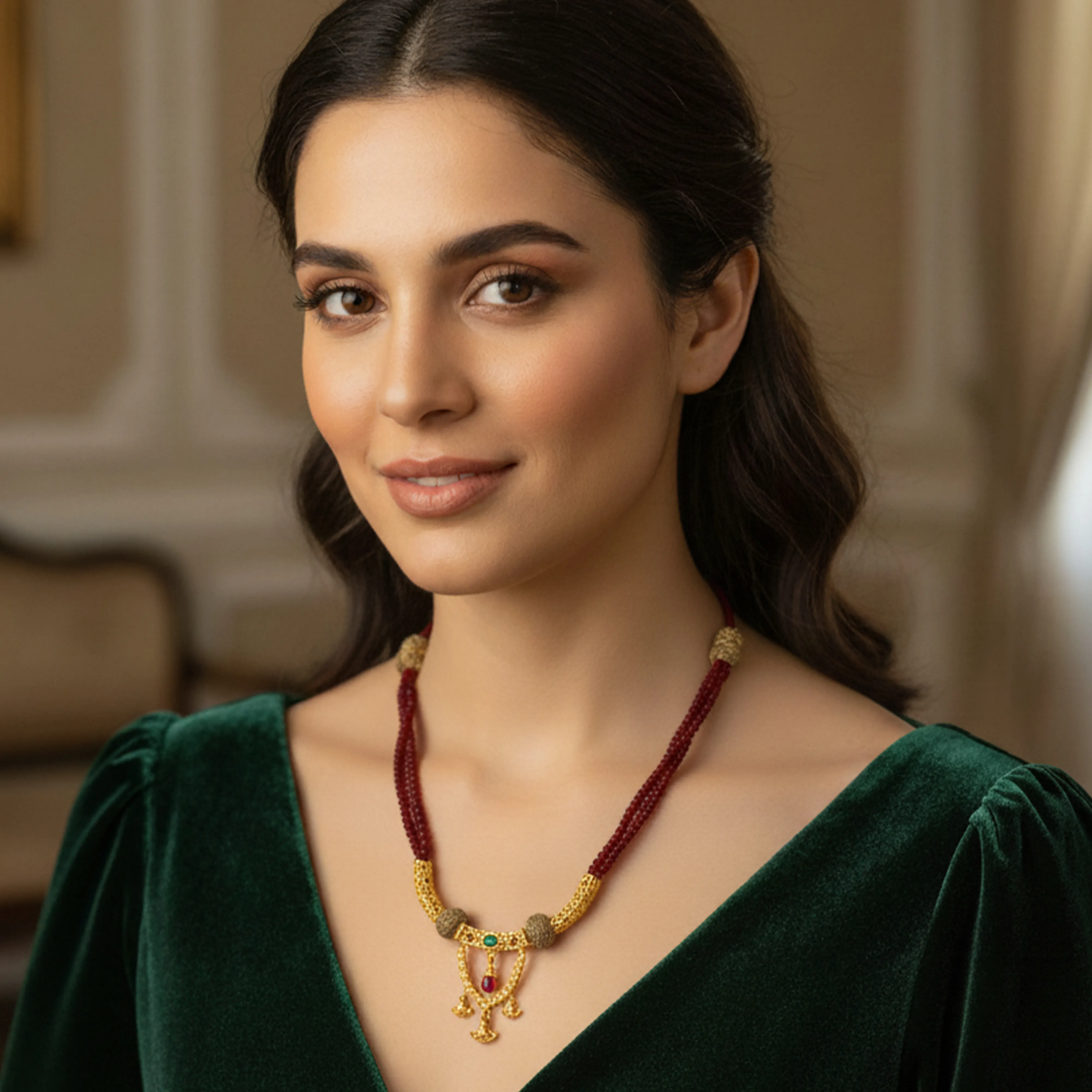 Collier Beldi CR 489 – Bijou marocain artisanal en argent doré et pierres naturelles