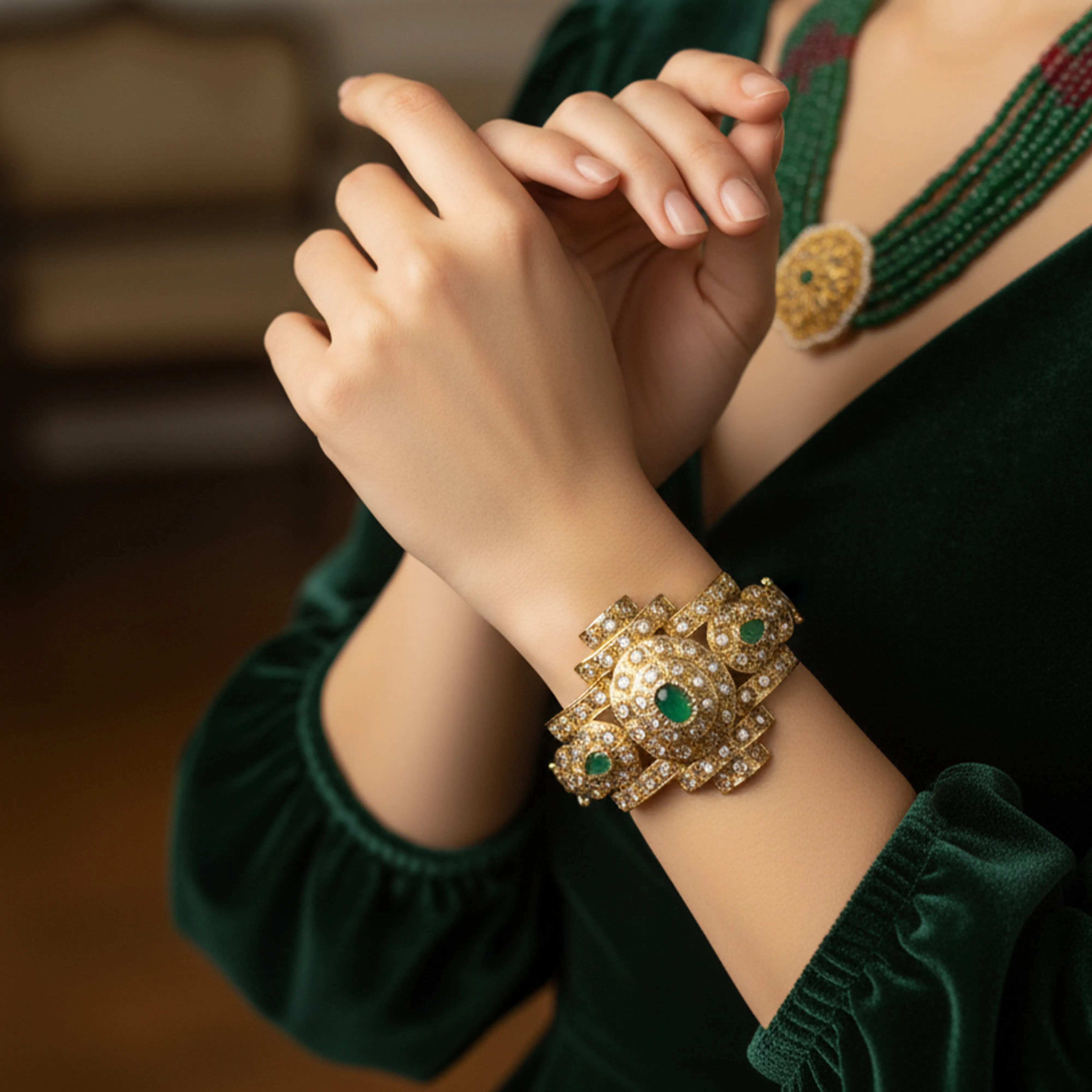 Bracelet Fdila – Bijou marocain artisanal en argent doré et pierres naturelles