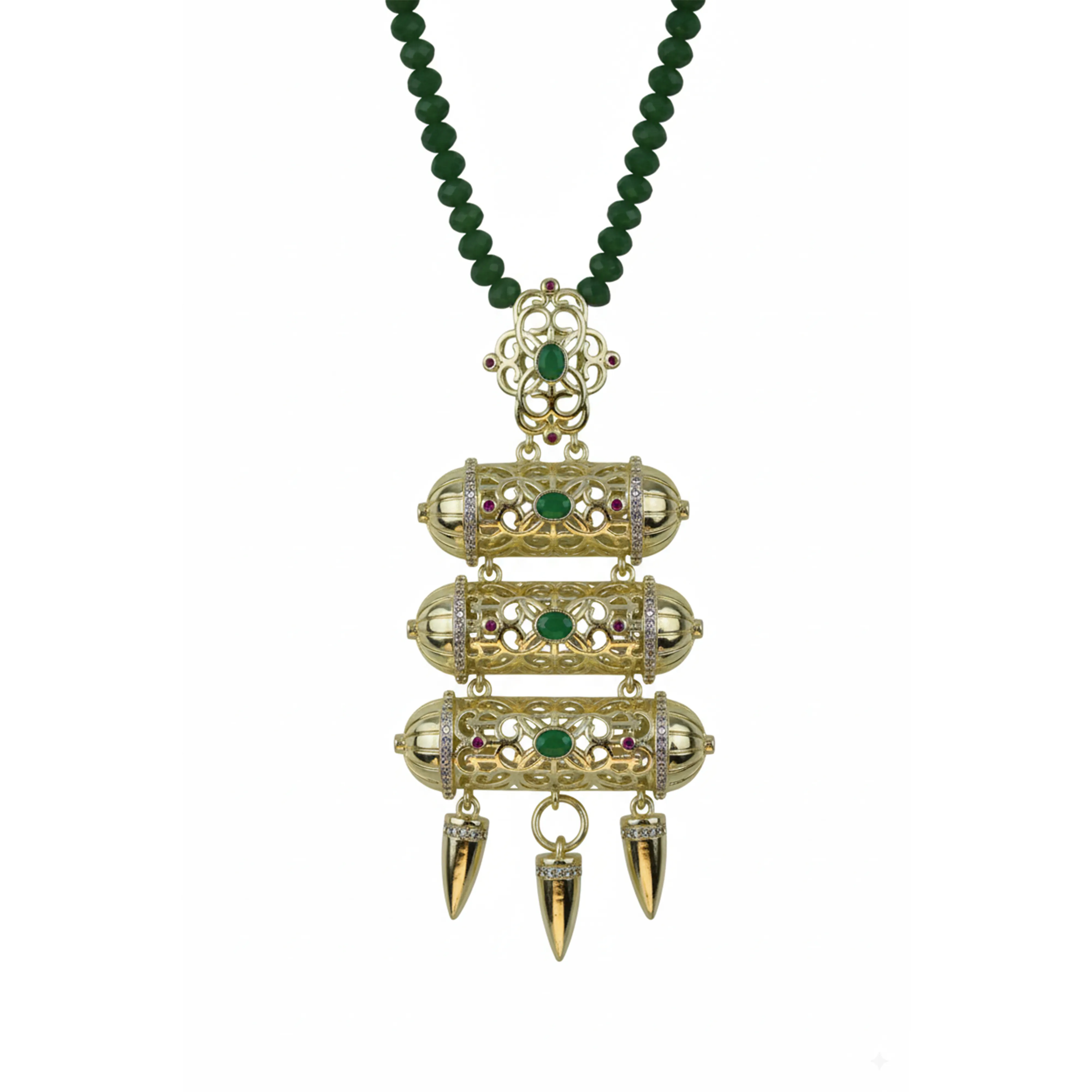 Collier Beldi CR 229 – Bijou marocain artisanal en argent doré et pierres naturelles