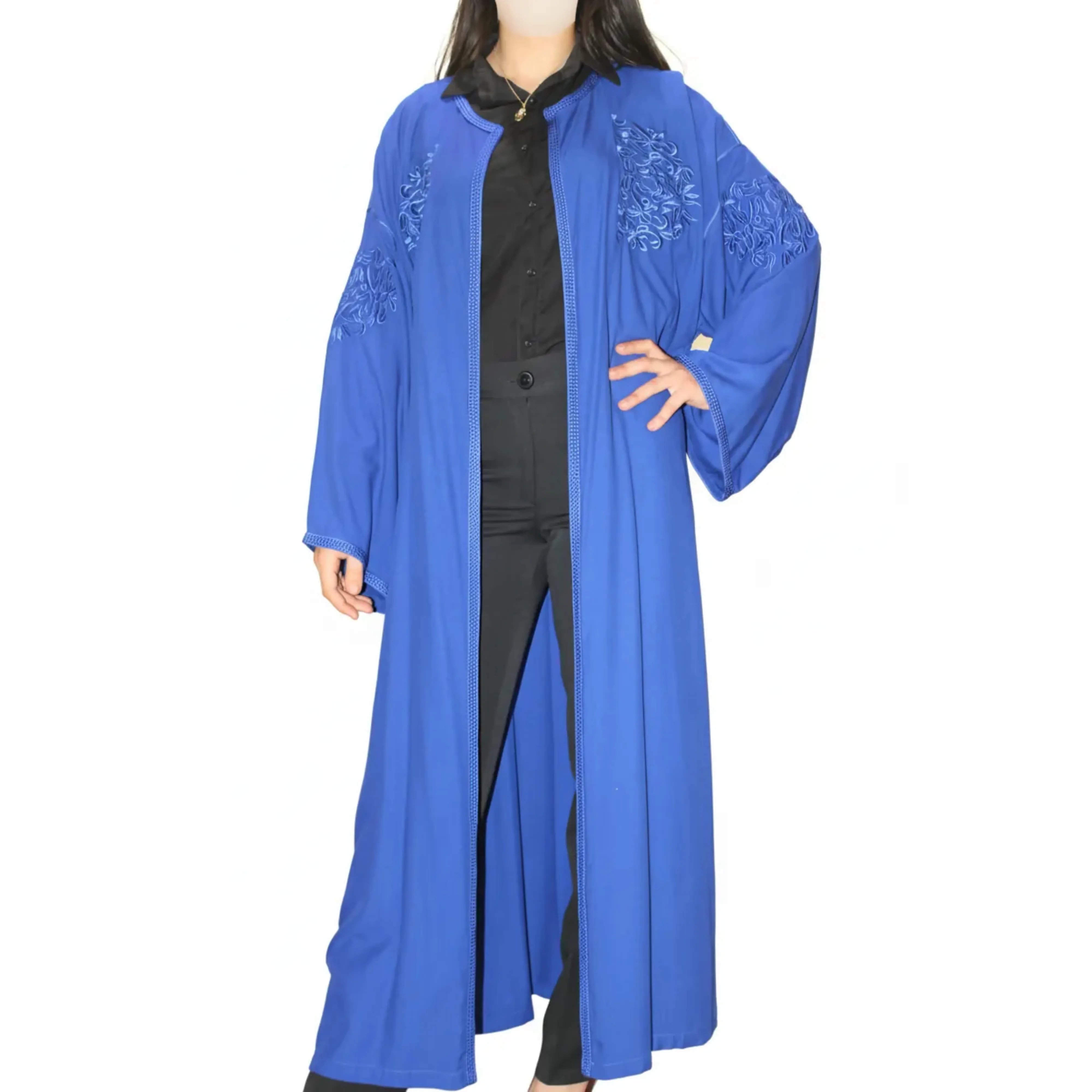 Caftan moderne bleu royal avec broderies élégantes | Abaya chic pour femme