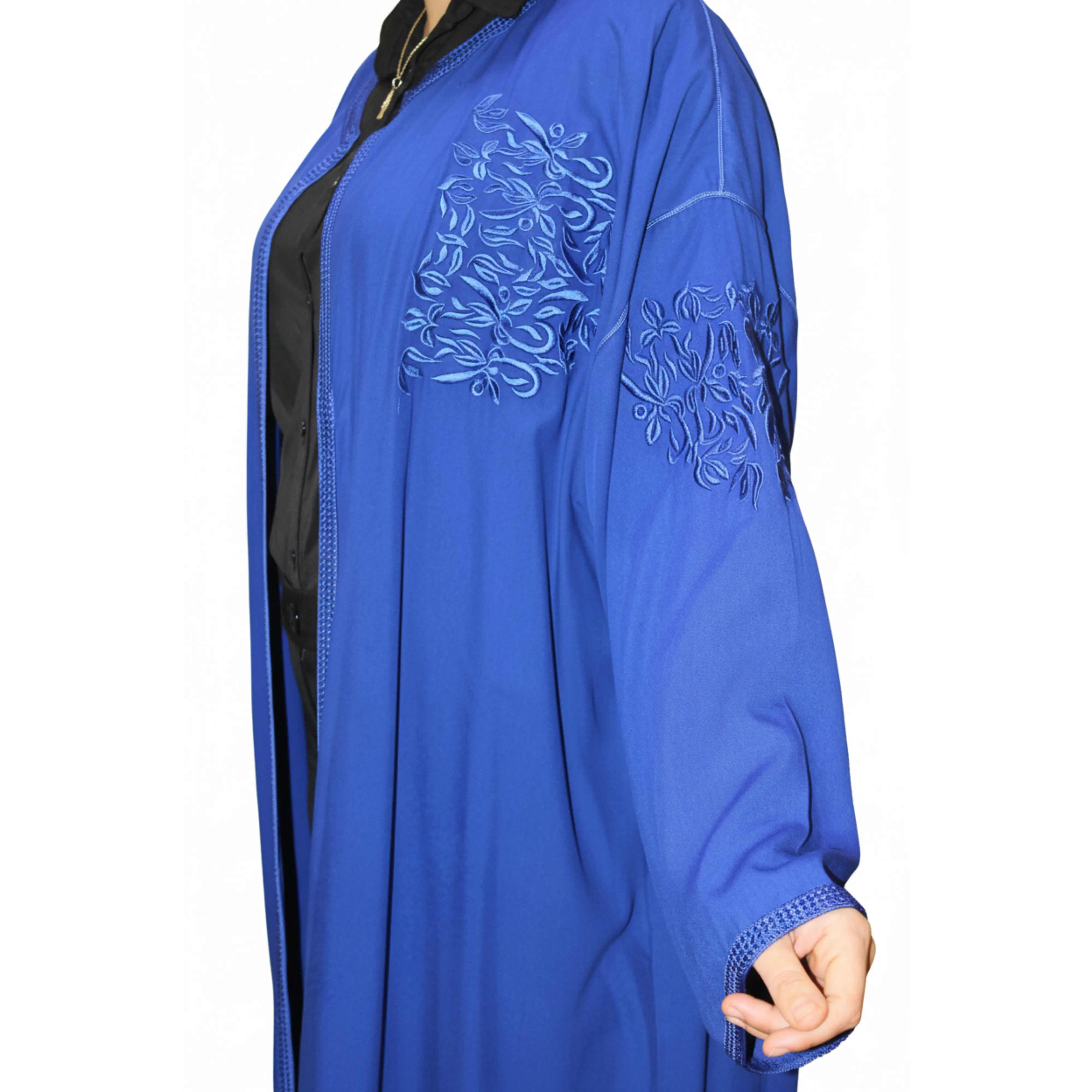 Caftan moderne bleu royal avec broderies élégantes | Abaya chic pour femme