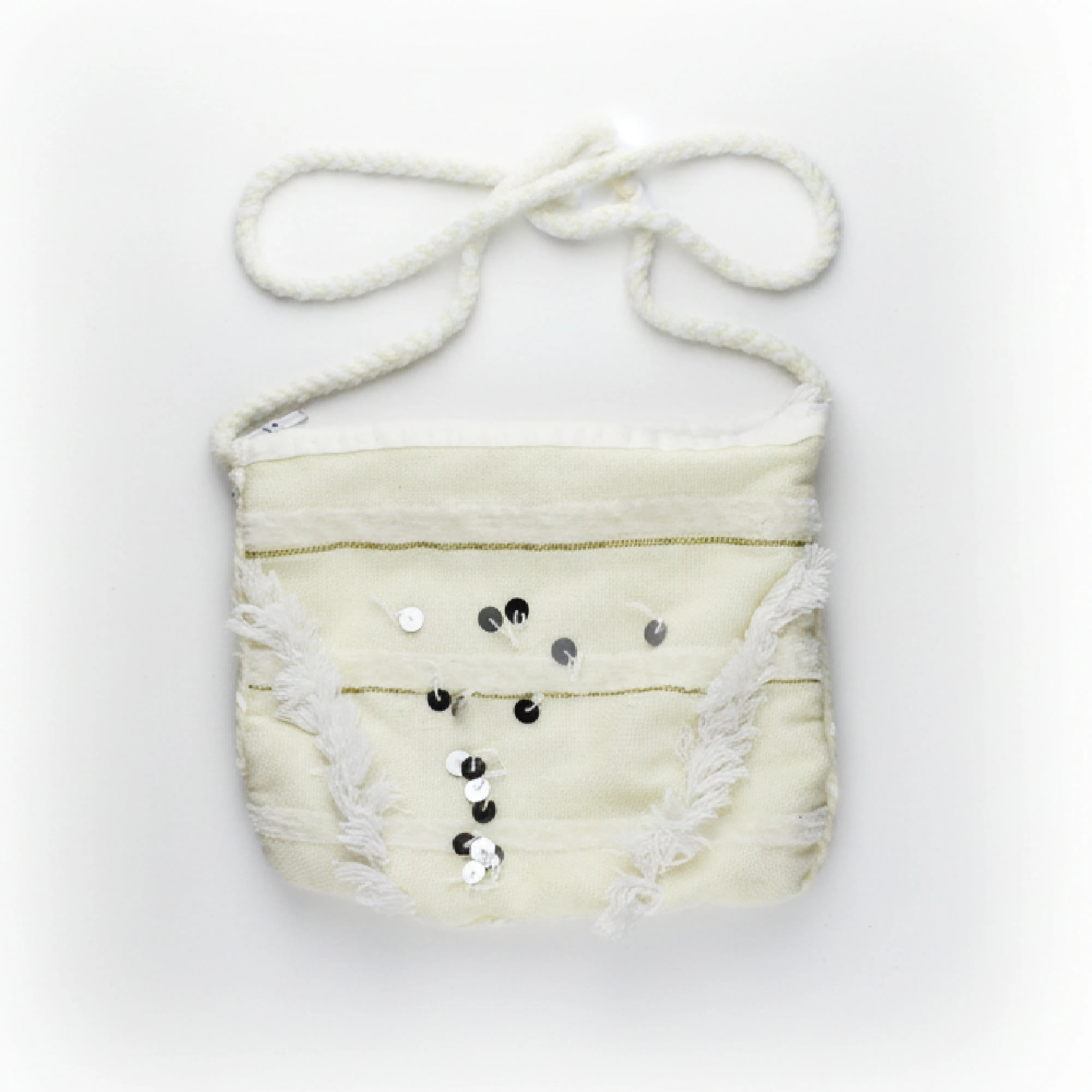 Sac berbère artisanal blanc à paillettes – Fait main au Maroc