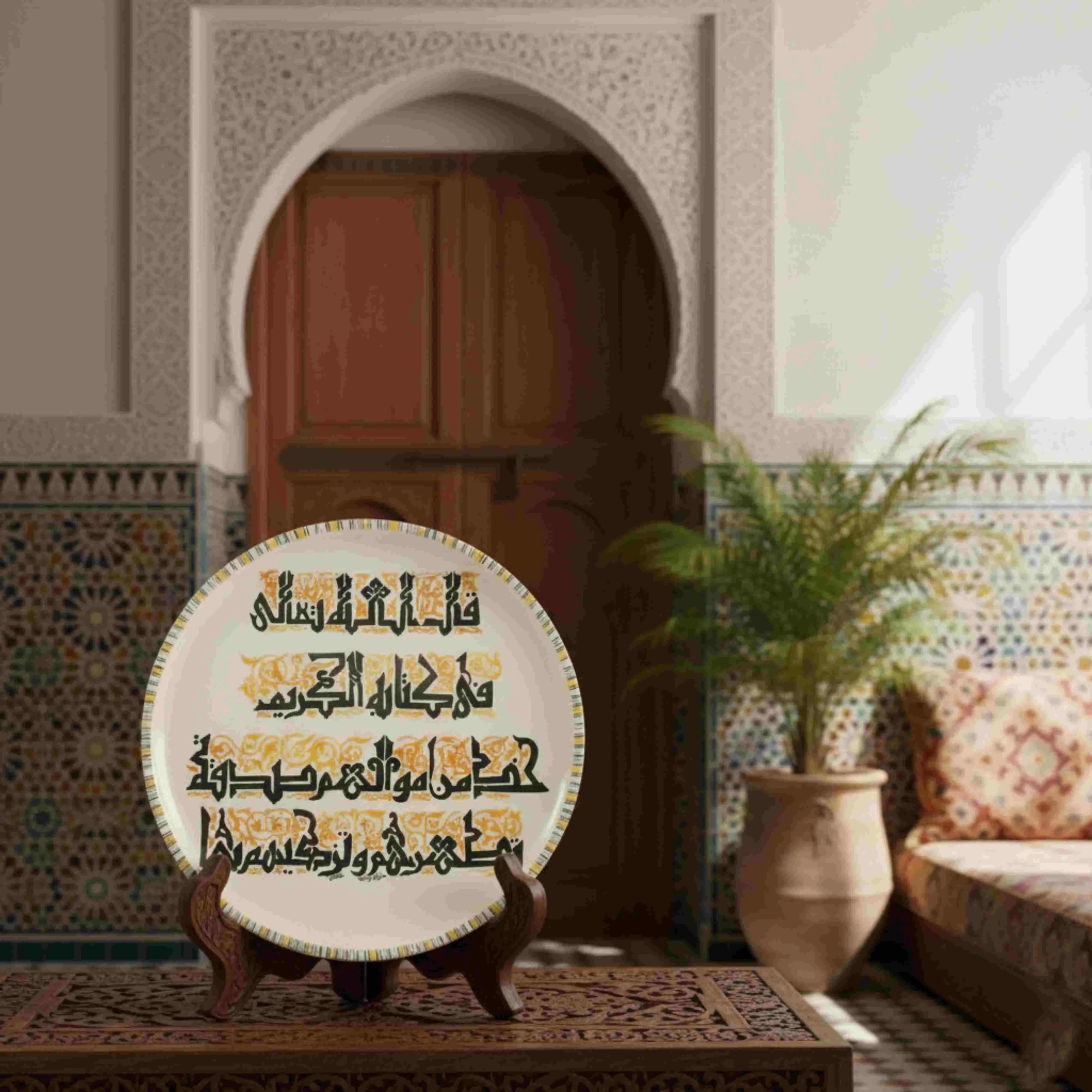 Assiette Décorative Calligraphie Arabe Peinte à la Main