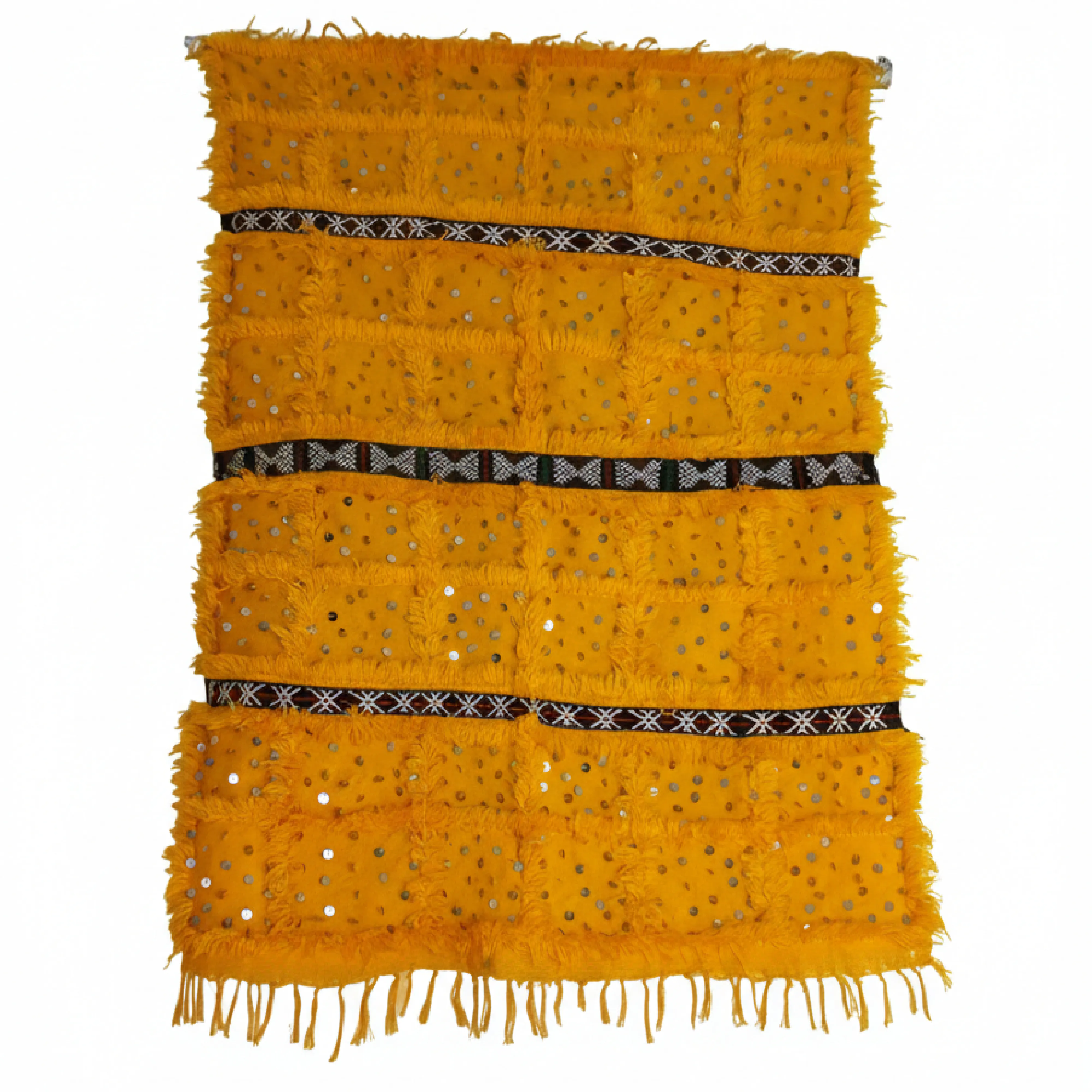 Tapis de lit jaune 1.5m x 1m avec deux coussins – Fait main au Maroc