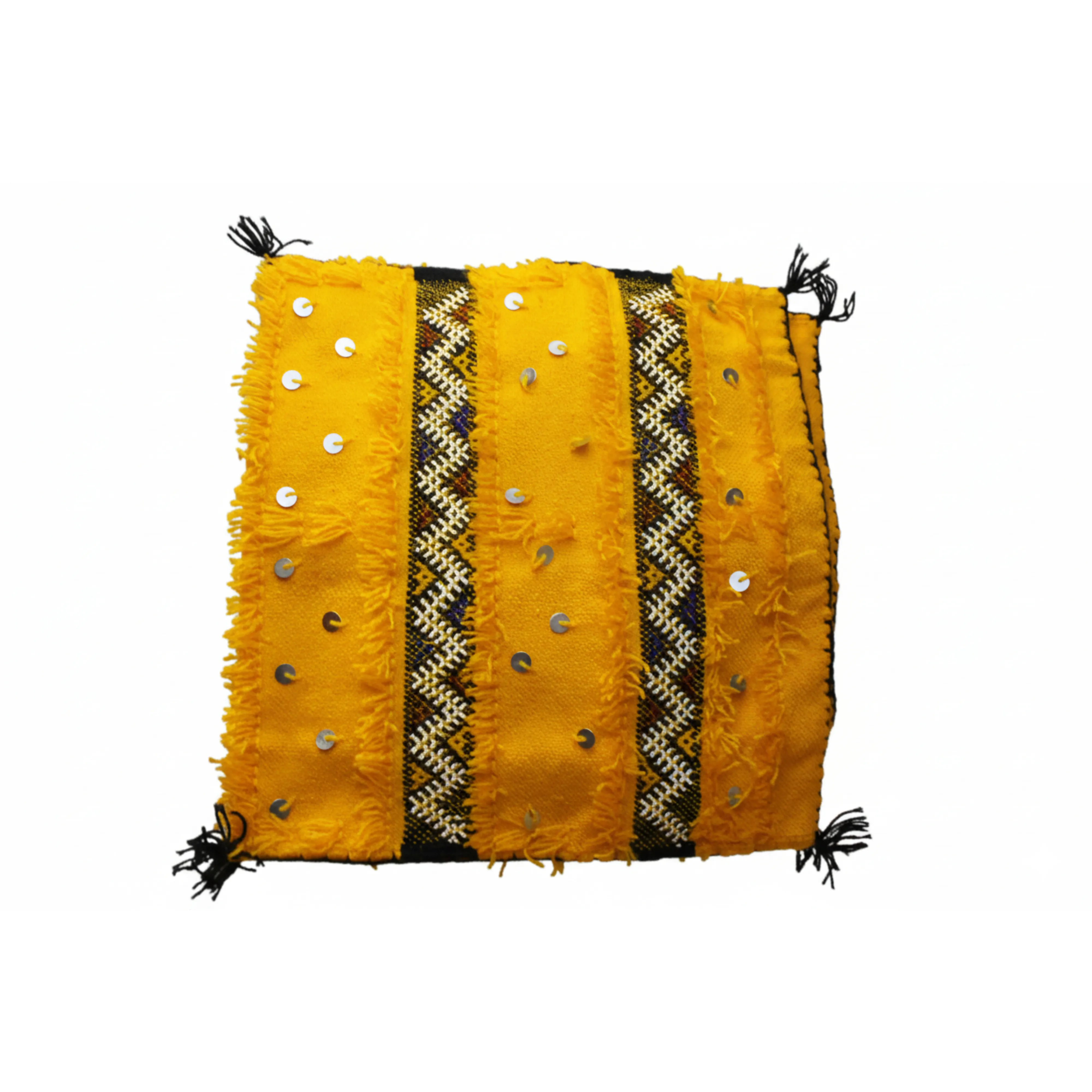 Tapis de lit jaune 1.5m x 1m avec deux coussins – Fait main au Maroc