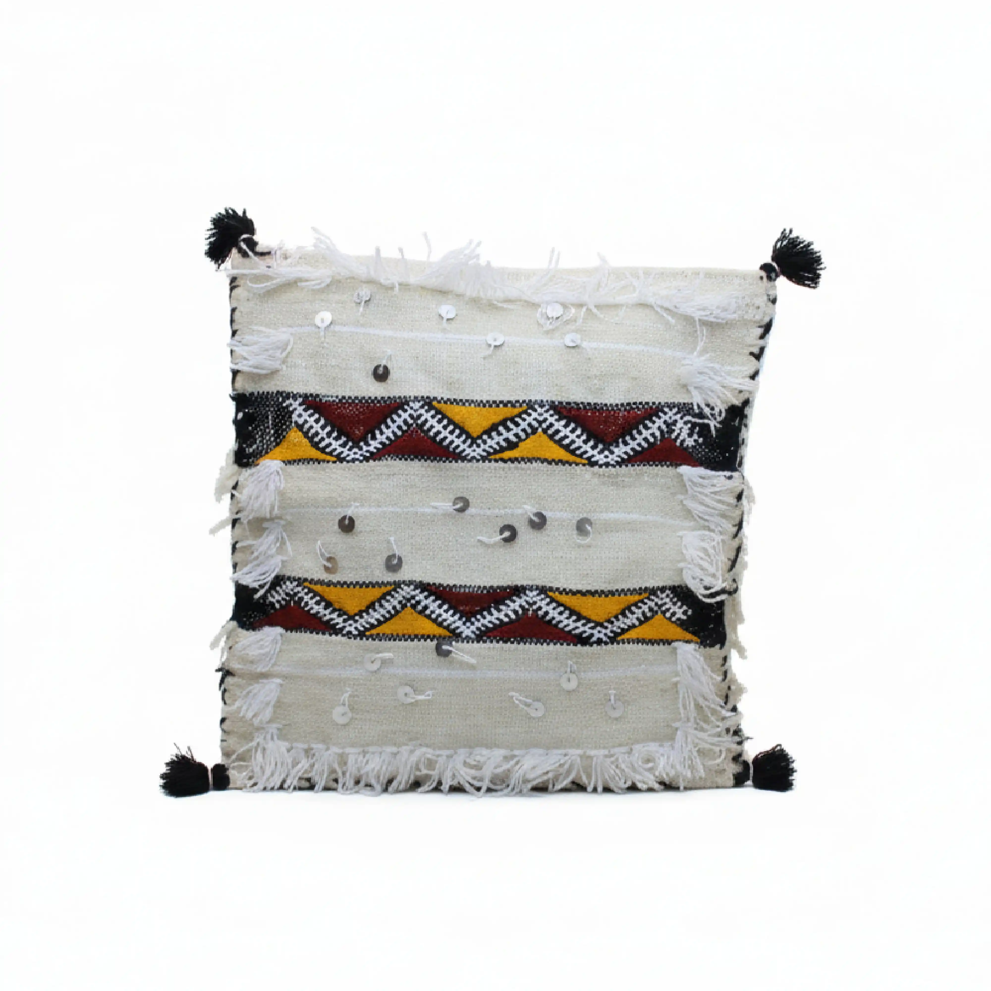 Tapis de lit Beni Ourain Blanc 200x120cm avec Coussins – Fait Main Marocain