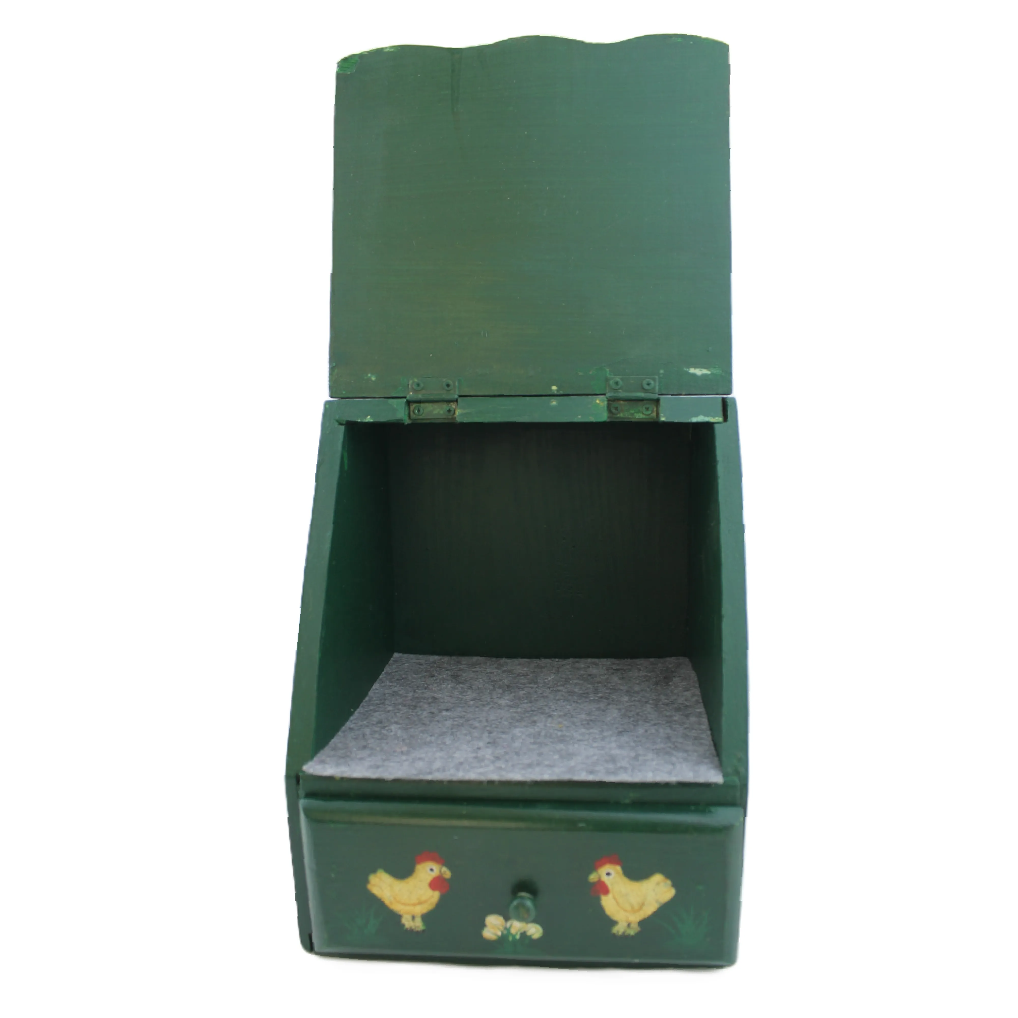 Boîte en Bois Peinte à la Main Motif Poules – Décoration Rustique