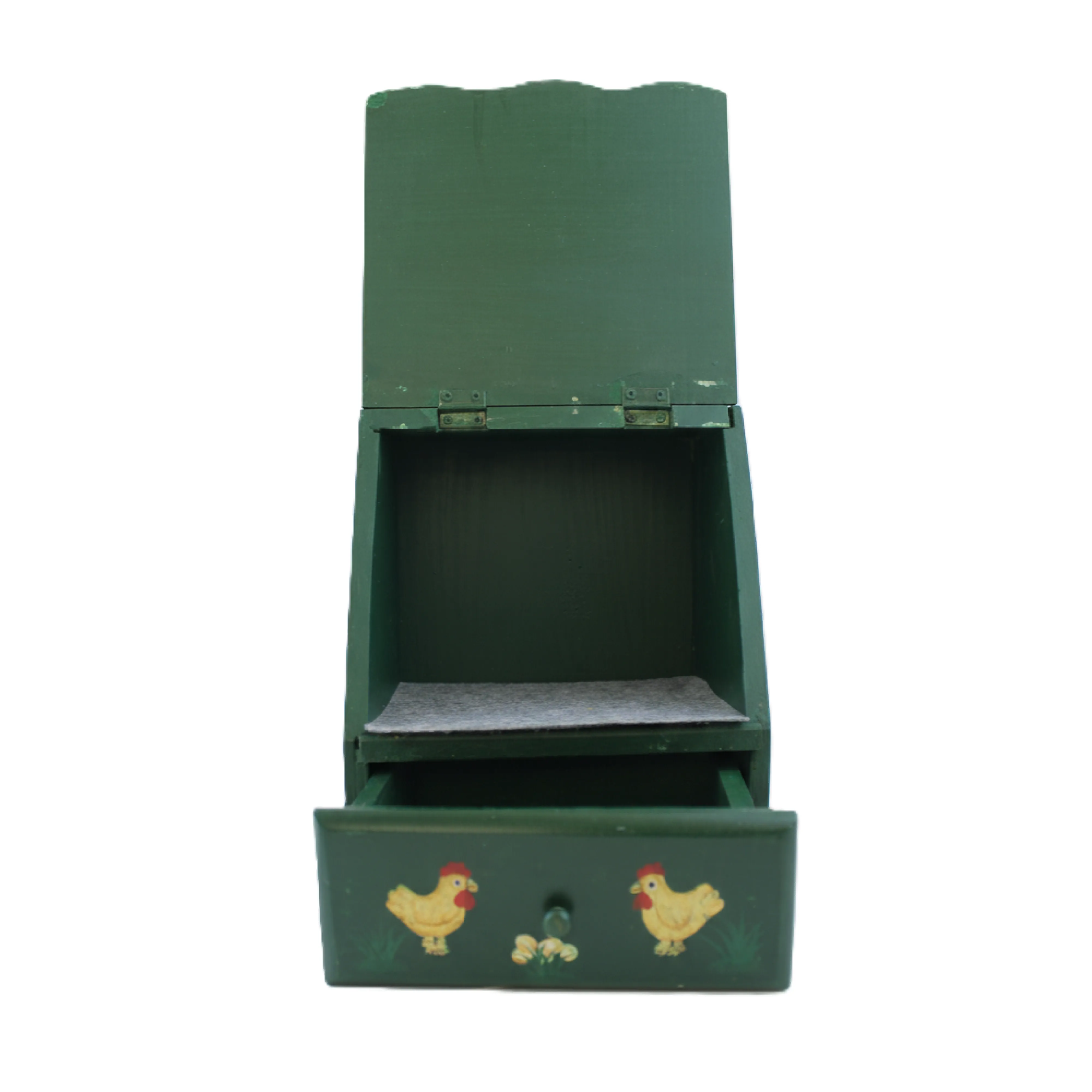 Boîte en Bois Peinte à la Main Motif Poules – Décoration Rustique