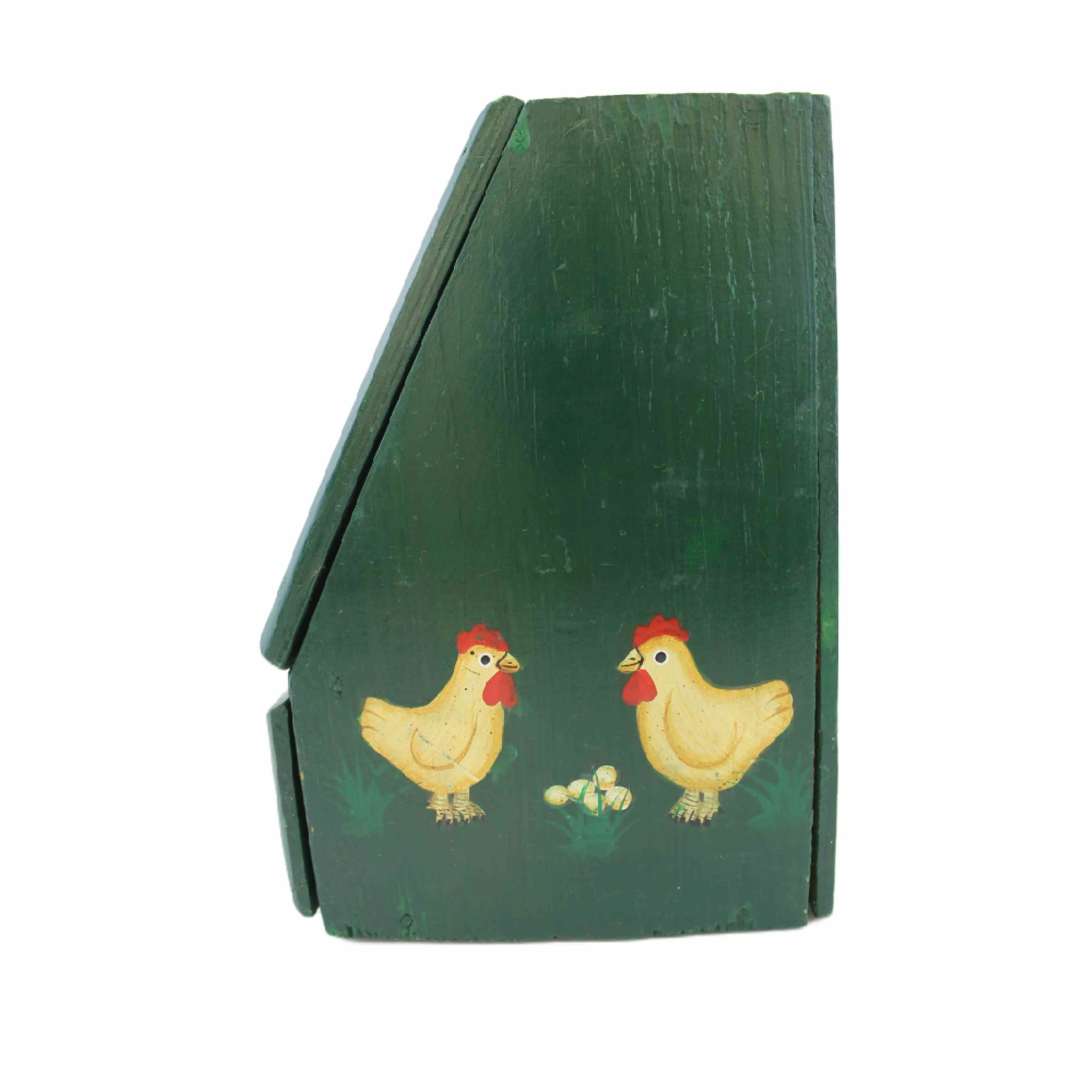 Boîte en Bois Peinte à la Main Motif Poules – Décoration Rustique