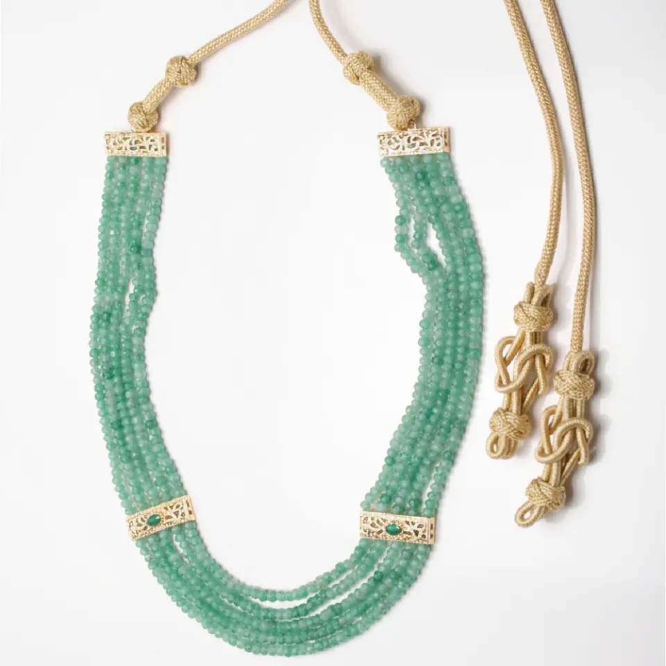 Collier en Aventurine Verte et Or, Ajustable