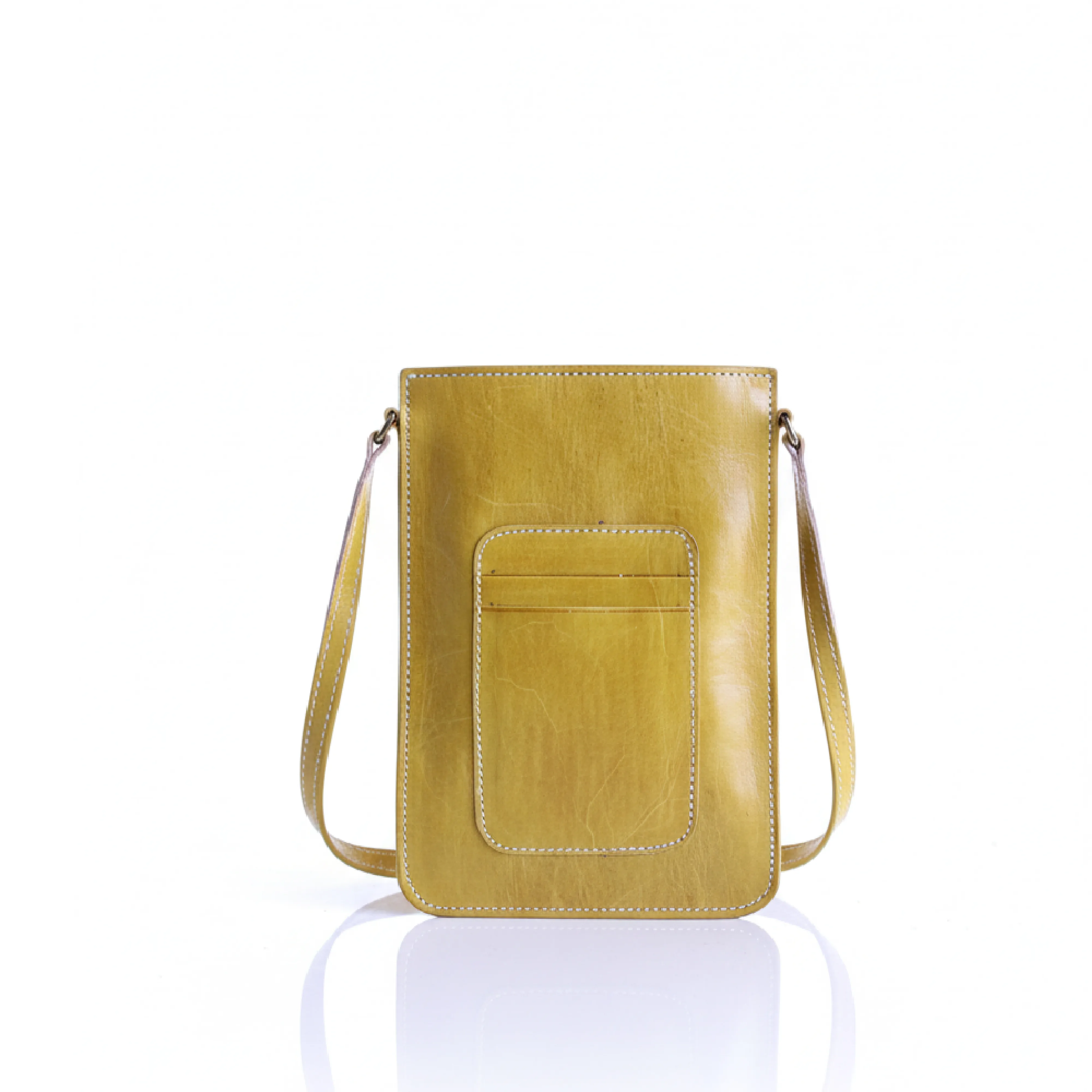 Sac Bandoulière en Cuir – Porte-Téléphone avec Poche Frontale – Jaune
