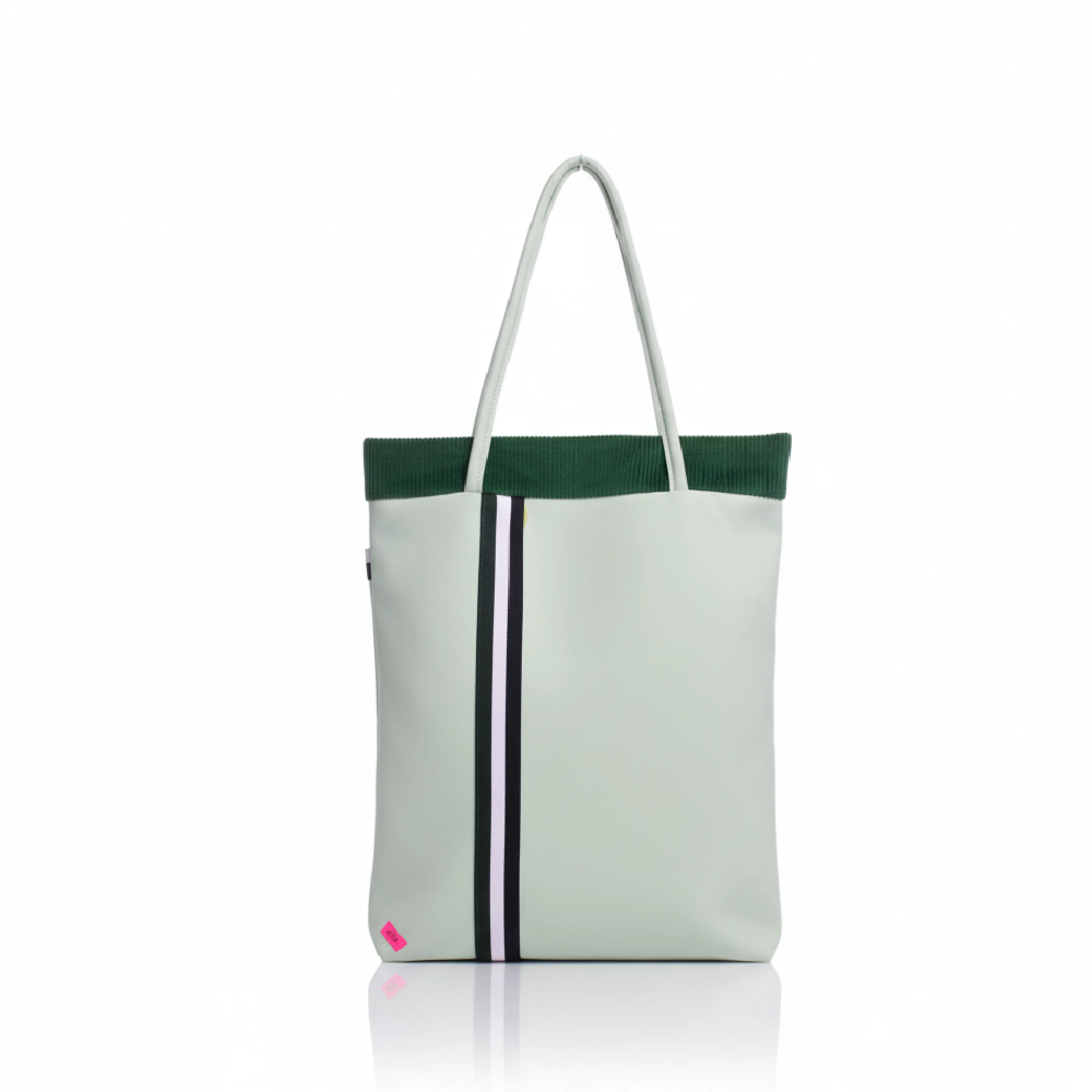 Sac cabas vert menthe avec détail rayé et pompon