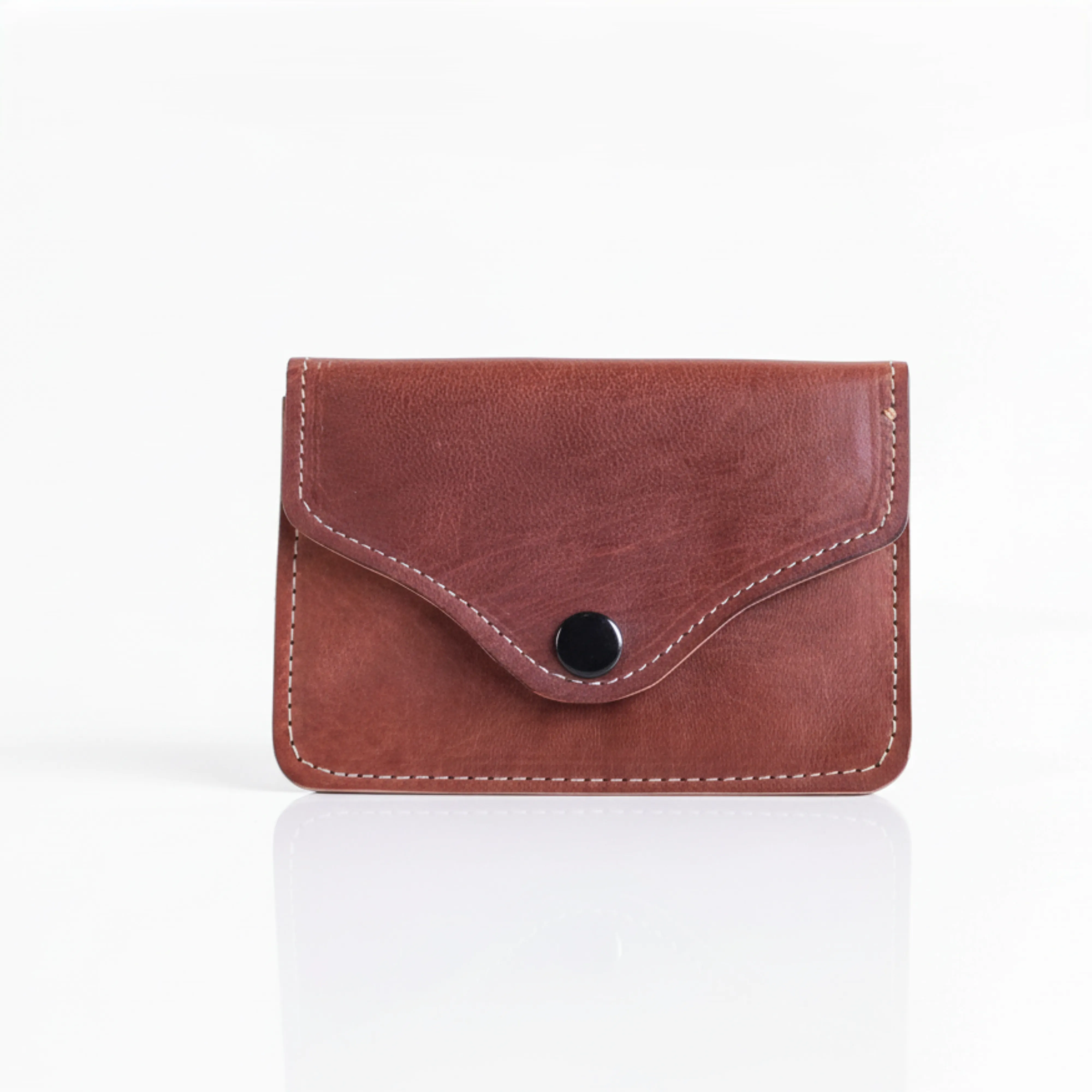 Portefeuille Compact en Cuir Véritable avec Fermeture Bouton-Pression