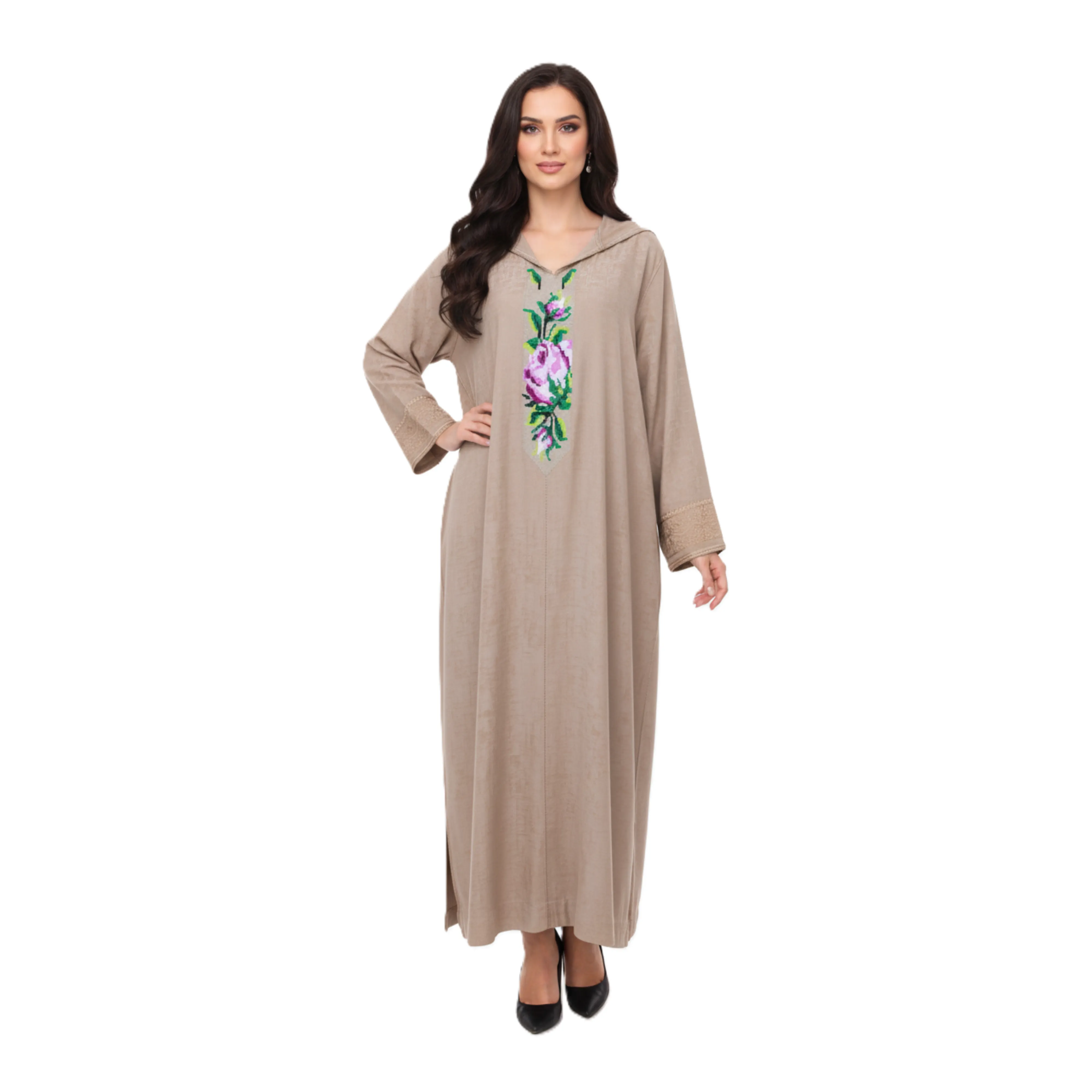 Djellaba Femme Chic avec Broderie Florale - Élégance Moderne