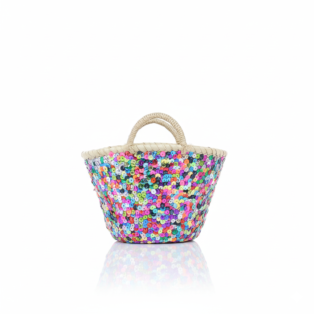 Panier de Plage Pailleté Multicolore avec Anses Tressées